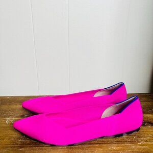 Rothy's The Point Dragon Fruit w Royal Blue Ballet Tortoise Flats Women's 7 PINK